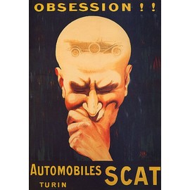 WONDERFULITEMS Obsession Automobiles SCAT Turin Italian CAR Man Thinking Italy Cappiello Large Vintage Poster Canvas REPRO