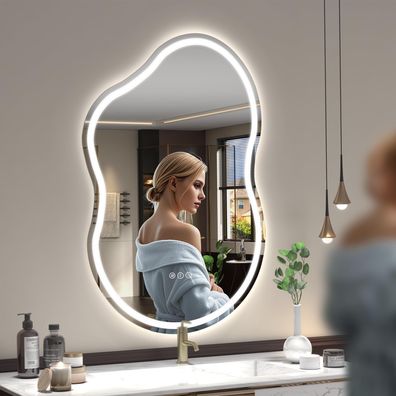 SMIROR Irregular Led Bathroom Mirror 20x 32 inch, Cloud Lighted