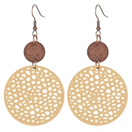 Handmade Bohemian Geometric Wood Earrings for Women Vintage Bohemian African Nature Wooden Earrings Lightweight Hollow Teardrop Ethnic Fashion Statement Earring (Beige Yellow Round)