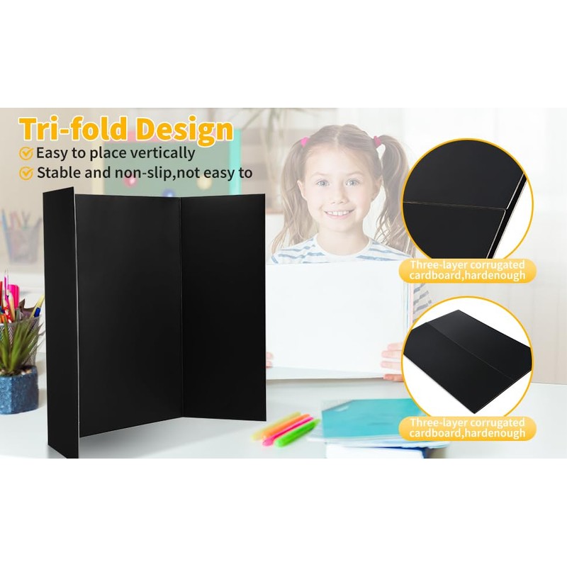 Small Trifold Poster Board 26" x 17",Black Science Fair Display
