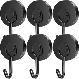 Neosmuk Magnetic Hooks,80lb Heavy Duty Earth Magnets with Swing Hook for Refrigerator, Extra Strong Cruise Hook for Hanging, Magnetic Hanger for Cabins, Grill(Black,6 Pack)