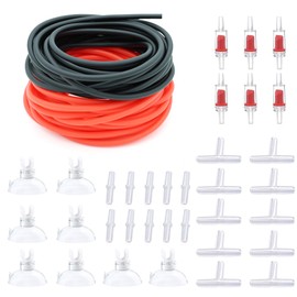 pewyoke Aquarium Air Tubing with Check Valves, Control Valves, Connectors, Suction Cup Set - 2 Colors for Aquarium Fish Tanks (Black+Red, 25 ft.)