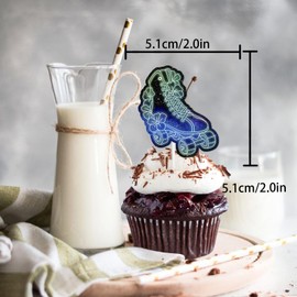 18pcs Blue Glitter Roller Skates Dessert Cupcake Topper Pick for 80s 90s Retro Hip Hop Roller Skating Roll into Let’s Roll Theme Decor Supplies Boys Girls Happy Birthday Party Decorations