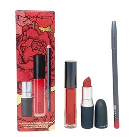 MAC Pout Full Of Posies Lip Kit: Red - Lipstick (Ruby New) Lipglass and Lip Pencil (Ruby Woo)