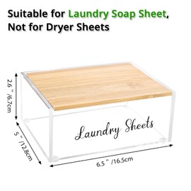 VOTLEVT Acrylic Laundry Detergent Sheets Holder with Bamboo Lid, Laundry Soap Sheets Container Box Dispenser for Laundry Room