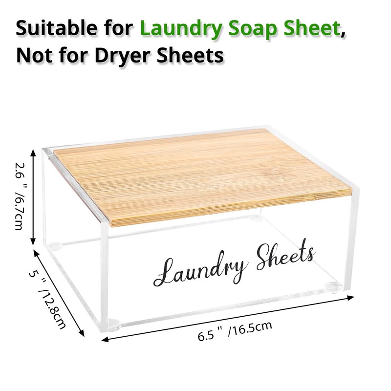 VOTLEVT Acrylic Laundry Detergent Sheets Holder with Bamboo Lid, Laundry