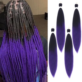 Sakkou 28inch Pre Stretched Purple Braiding Hair Extensions 4pcs/pack 1B Purple Braiding Hair Hot Water Setting Styles(1B/Purple)
