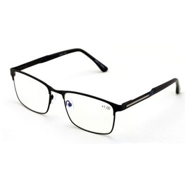 V.W.E. Men Rectangular Stainless Steel Reading Glasses Anti Blue Ray Lens - Computer Reader - Wide Fitment (Black, 1.50)