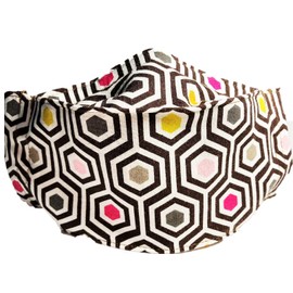 Hexagons - Origami/3D Structured Fabric Face Mask - 4 Layers - Washable - Nose Strip - Filter Pocket - Soft Elastic - Ribbon Lanyard - Modern Graphic Cotton Print Fabric (Small, Youth or Petite)