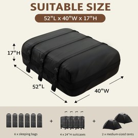 iBirdie Roof Rack Cargo Carrier 20.4 Cubic Feet, Soft-Shell Rooftop Cargo Box, Waterproof Heavy Duty 1200D for Car with/Without Roof Rack, Includes Anti-Slip Mat, Door Hooks, 52x40x17 inches
