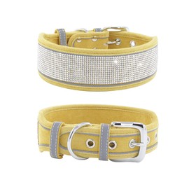 haoyueer Rhinestone Dog Collar Glitter Soft Suede Reflective Large Dog Collar Crystal Diamond Collar for Medium Large Dogs Medium 15-19 Inch Yellow