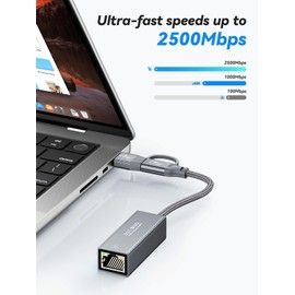 ULT-WIIQ USB 3.0 to RJ45 LAN Adapter，USB C to RJ45 2.5Gb LAN Adapter for Thunderbolt 4/3, USB4, MacOS, Windows, Linux, Steam Deck, Mac Mini, Surface, NAS, Server