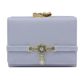 Libetter Women's Cute Trifold Coin Purse Ribbon Wallet for Girls, Elementary School Students, Junior High School Students, blue