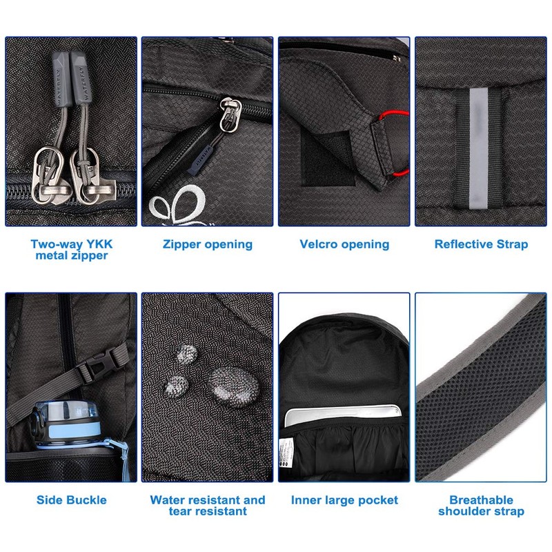 WATERFLY Hiking Backpack Lightweight Packable Hiking Daypack for Outdoor Traveling