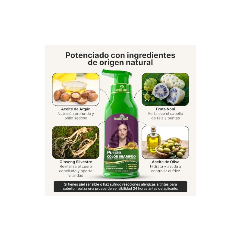 Herbishh - Champú colorante para cabello gris, champú con tinte