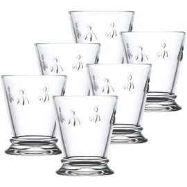 Napoleon Bee Tumblers Set Of 6 - 9 oz - Clear Glass Tumbler w/ The French Bee Embossed Design - Fine French Glassware, Drinking Glasses, Heavy Water Glasses, Dishwasher Safe Juice Glasses