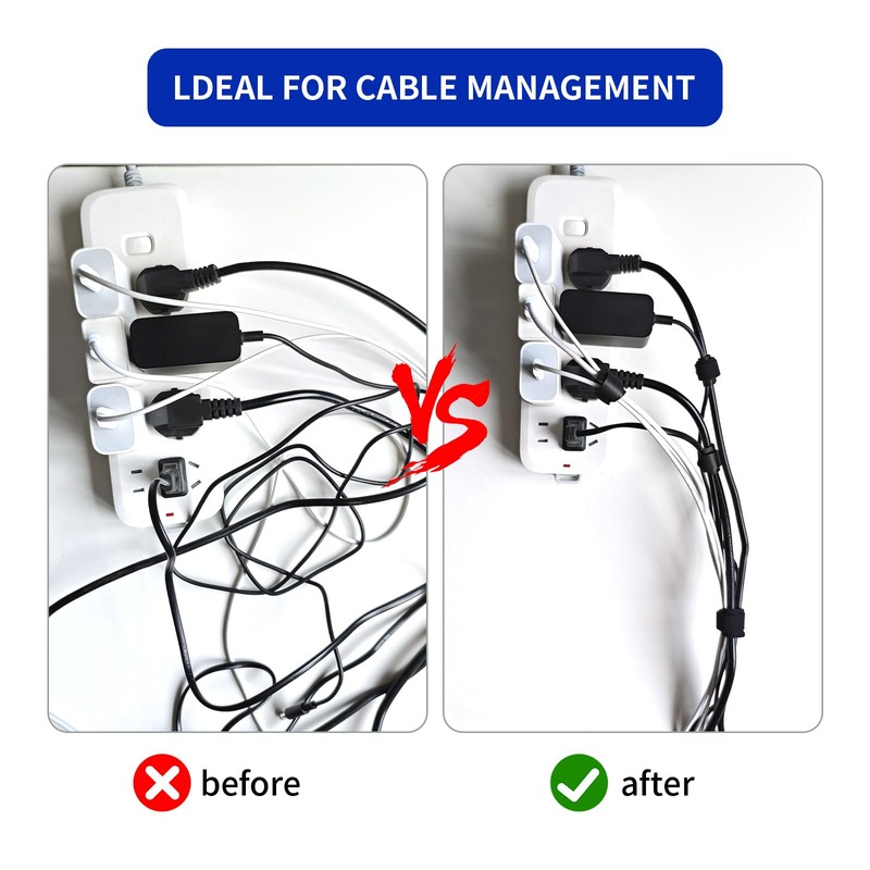 130-Pack Reusable Cable Management Straps, 6 Inch Self-Adhesive Hook &
