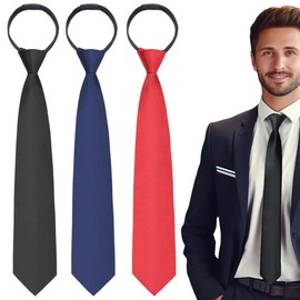 COYUN Set of 3 Ties for Men Tie Tie Black Dark Blue Red Slim Tie Silk with Elastic Zip Children's Tie for Men Boys Children Safety Tie