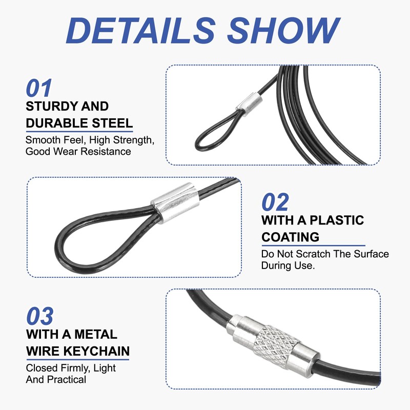 PATIKIL 12 Inch Safety Cable Lock, 4 Pack 0.08 Diameter