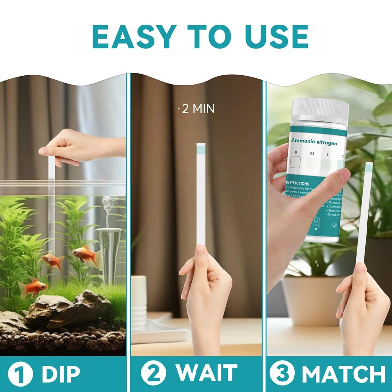 Merydi Ammonia Test Strips,60 Strips Aquarium Test Kit for Fish