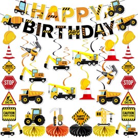 Construction Birthday Party Supplies, Dump Truck Decorations, Happy Birthday Banner, Honeycomb Centerpieces