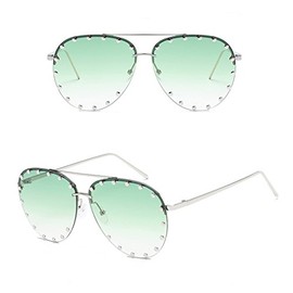Fashion Culture Unisex Affair Studded Aviator Sunglasses Colorful Lens (Green Ombre)