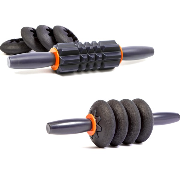 Brazyn Morph Massage Stick: Full-Body Muscle Roller with 4 Bonus Deep-Tissue Massage Rings; 13” Travel Size; Configure as Ab Roller, Foam Roller, Massager for Neck, Back, Hand, Foot, Leg, Calf, & Arm