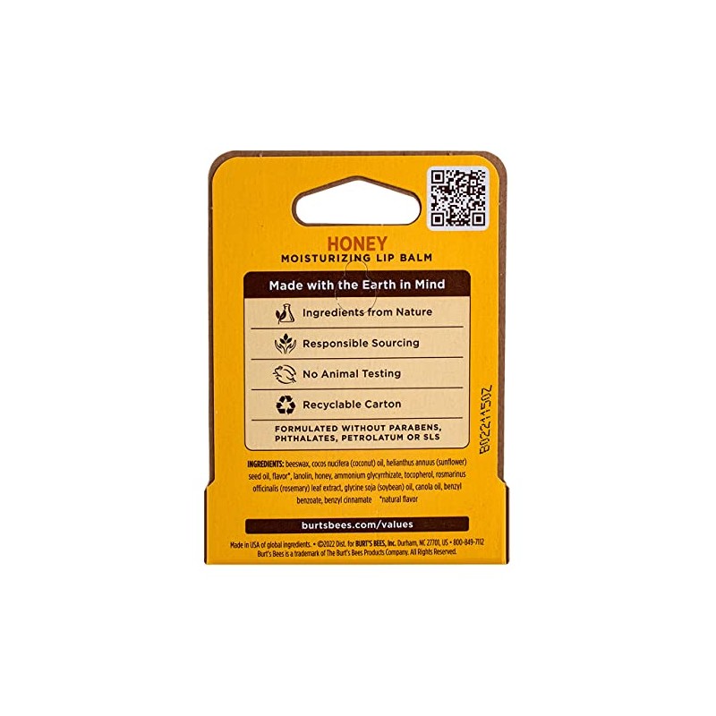 Burt's Bees Bálsamo labial hidratante de miel 0.15 oz (paquete
