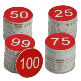Pack of 100 Number Tags, Plastic Number Plates, Key Chains, Numbers, ABS Table Numbers without Hole, 1-100 Engraved Numbered ID Tags for Hotels, Animal House, Gym (Red)