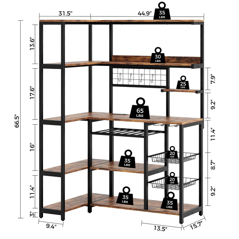IRONCK Large Bakers Rack with Power Outlet, 6-Tier Corner Microwave