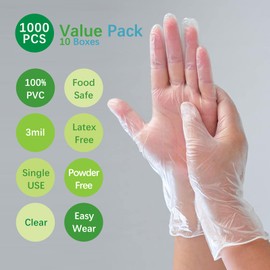 Dr.GreenPanda Medium 1000pcs Great Value Pack Clear Vinyl Disposable Gloves Food Safe Food Service Food Prep Food Handling Cooking Cleaning Multipurpose Light Work Latex Free Powder Free Non-Sterile