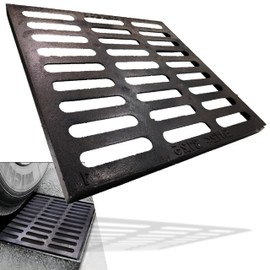 MASSLUNT Cast Iron Drain Grate, 20x20 Outdoor Drain Cover, B Class Sewer Grate, Durable Heavy Duty Channel Grate, Black Square Drainage Grate for Driveway, Concrete, Yard, Garage (19.7x19.7)