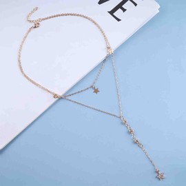Cimenexe Bohemian Layered Star Lariat Y Necklace Crystal Star Y Drop Necklace Chain Gold Star Dangle Necklace Gold Rhinestone Y Chain Necklace Jewellery for Women and Girls