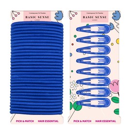 Basic Sense 38pcs School Hair Set: Snap Clips & Elastics for Girls – Durable, Comfy, Uniform Matching, Royal Blue