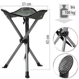 Semptec Urban Survival Technology Seat Stool: Set of 2 Tripod Camping Stools, 43cm Seat Height with Carry Bag (Mini Stool, Mini Folding Stool)