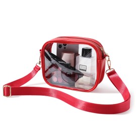 TOBVZOO Clear Purse Crossbody Bag for Women Stadium Approved, Small Leather Clear Bag with Adjustable Strap for Concert Sports Events (Red)