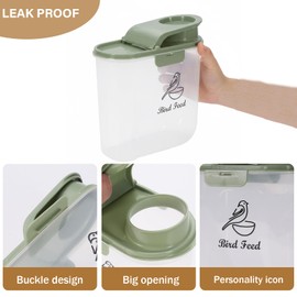 Qinpufu Bird Seed Storage Container, 2.1 Qt/2 L, Airtight, Flip Lid & Pour Spout, Bird Food Container with Scale for Sunflower Seeds, Portable Travel Kibble Storage Dispenser for Small Animal, Green