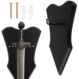 Gosknor Sword Wall Mount Set, Adjustable Wood Vertical Display Sword Holder Stand Rack Hanger with Nails and Buckles for Bow Medieval Dagger Axe (Black, Small)
