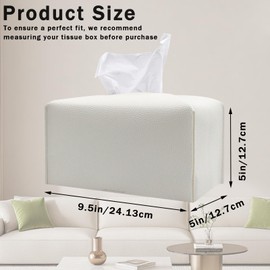Hapforever 1PC Extra Large Rectangle Tissue Box Cover, PU Leather Rectangular Tissue Box Holder with Bottom Belt Plus Size Tissue Box Organizer for Bathroom/Car/Hotel/Office (9.5’’x5’’x5’’, White)