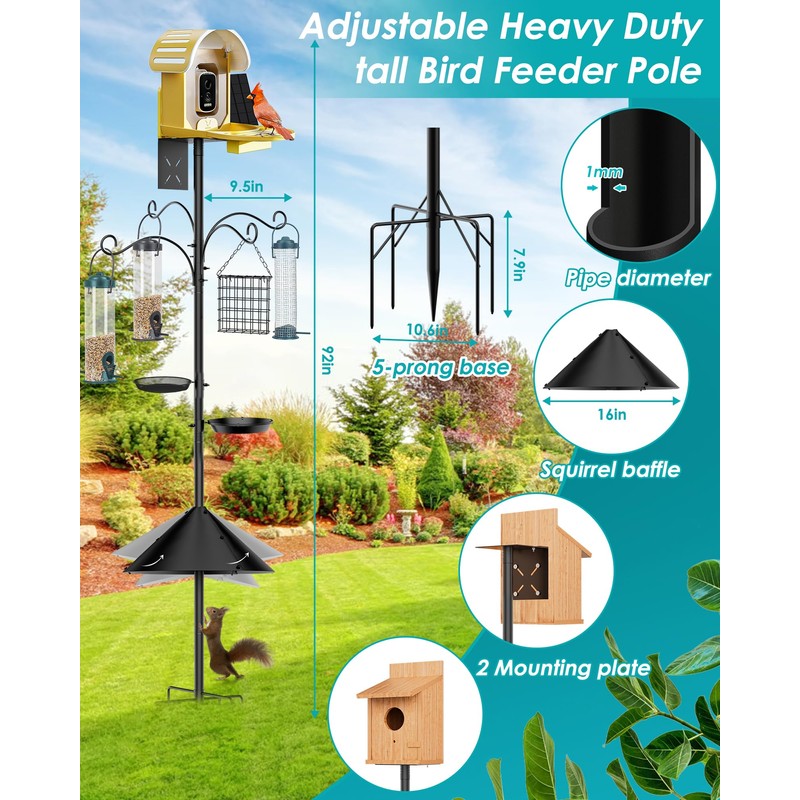 Bird Feeder Pole Squirrel Proof, 92 Inch Heavy Duty Bird