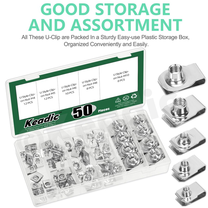 Keadic 50 Pce Auto Car U-Clip, U Nut Kit Clip