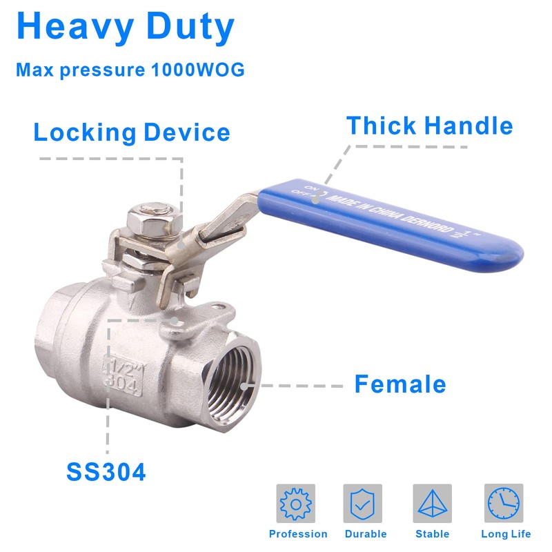 DERNORD Stainless Steel 304 Ball Valve, Full Port Heavy Duty