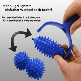 Massageroller Mit Griff,Auswechselbare Massage Roller mit 3 Igelball Massageball,Selbstmassagerolle,Massagegerät Fascia Ball,Igelball Fußmassage für Beine RüCken Arme Schultern Muskelschmerzen
