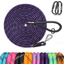 ZALER Long Dog Leash, 50 feet 30ft 20ft 15ft 10ft Dog Training Lead, Heavy Duty Check Cord Recall Leash for Dogs Training, Playing, Camping, or Backyard (50FT, Black Purple)