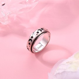 MILACOLATO 925 Sterling Silver Anxiety Ring for Women Men Platinum Plated Sterling Silver Band Fidget Ring Star Moon Spinner Ring Stress Anxiety Relief Item, Size 9