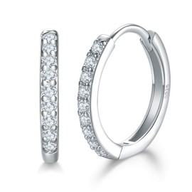 925 Sterling Silver Hoop Earrings,12mm Hypoallergenic Huggie Small Hoop Earrings with AAA+ Cubic Zirconia for Women Girls, Sleepers Hoop Earrings in 3 Colors(Silver/Gold/Rose Gold)