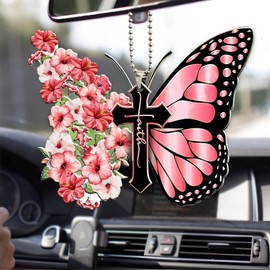 Twpribarn Butterfly Car Accessories Pendant, Hanging Charm Home Decoration Keepsake, Butterfly Car Hanging Ornament for Rear View Mirror Christmas Valentine's Day Car Gifts for Men Women (Pink)
