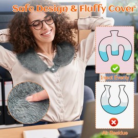 Yiomxhi Neck Hot Water Bottle with Soft Cover, 1 Litre U-Shaped Hot Water Bottle for Neck Shoulder for Warmth Comfort, Leak-Proof Fluffy Bed Bottle for Women Adults (Grey)