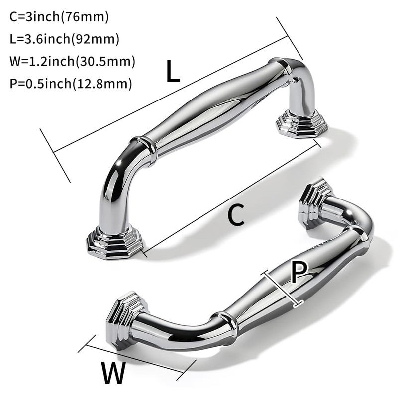 khtumeware 10 Pack 3 Inch(76mm) Polished Chrome Cabinet Pulls Heavy