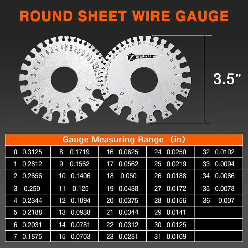 ZeeDix Wire Gauge Measuring Tool (2 Pcs) - Round Dual